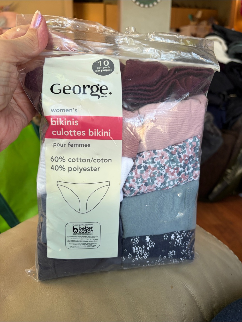 George Women's Bikini Underwear Pack - Burgundy, Pink, White, Gray, Navy Floral